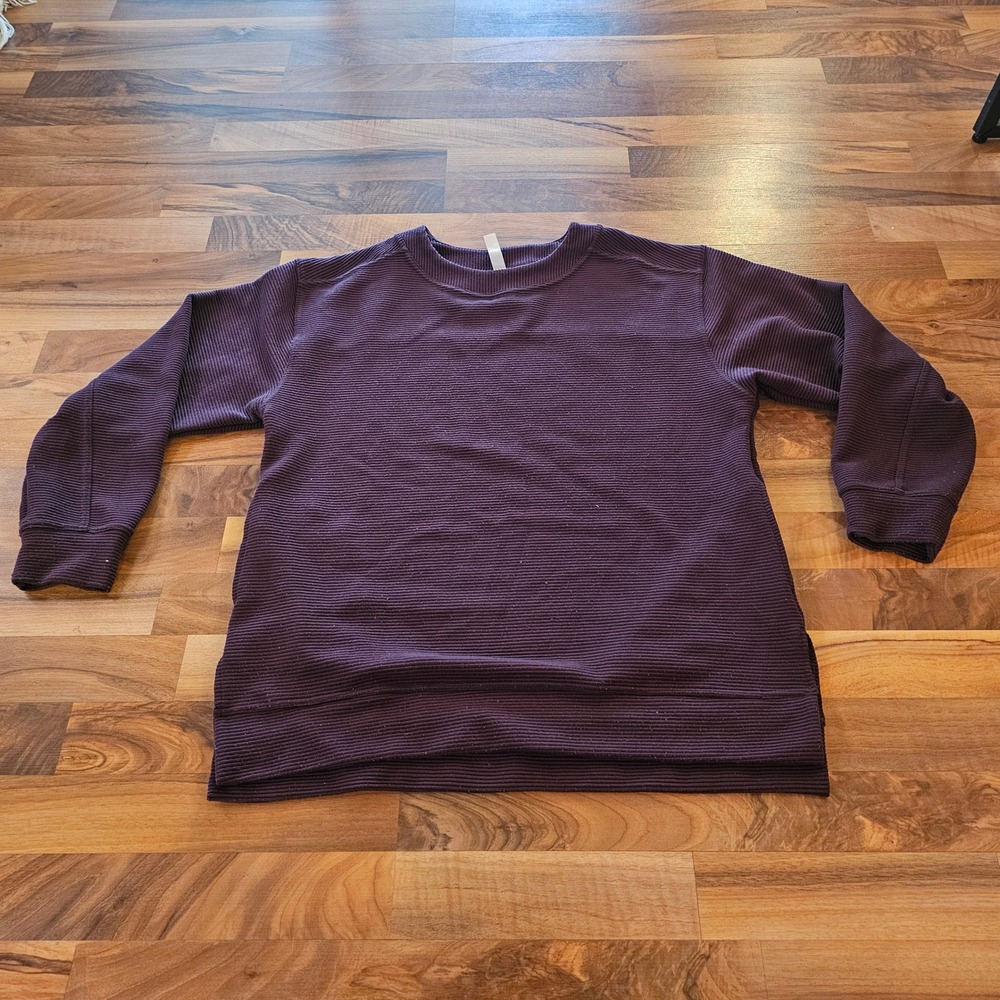 Zella Ribbed Knit‎ Pullover Sweatshirt Mens Medium Plum Purple Crewneck Athletic